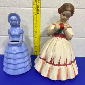Two Female Figurines, Ceramic Material, Mid-20th Century