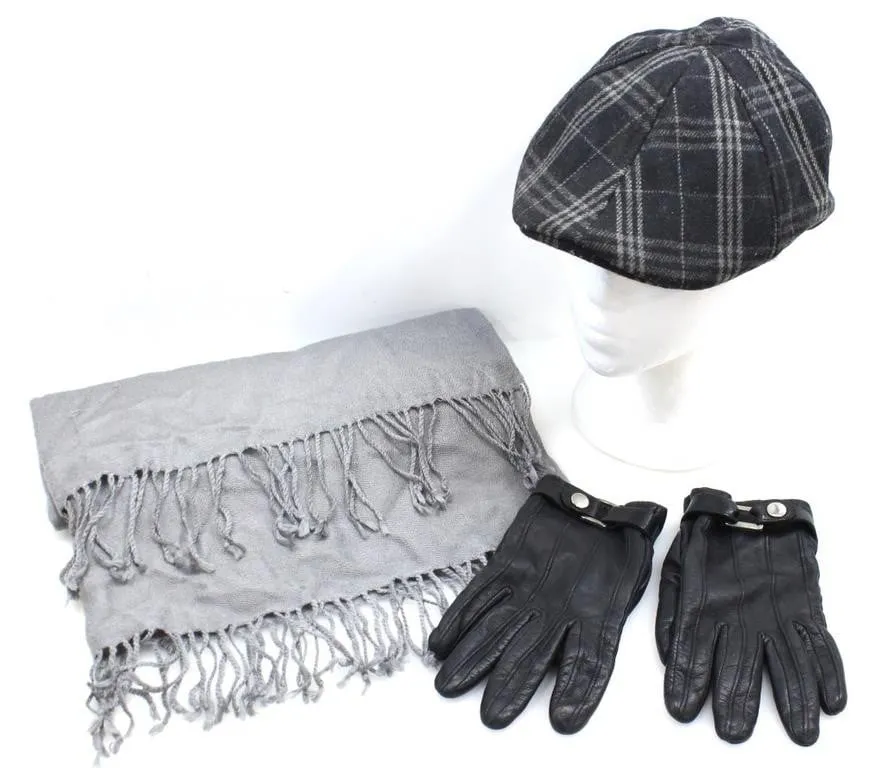 PASHMINA SCARF, DANIER LEATHER GLOVES & WOOL CAP
