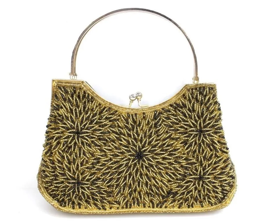 VTG STARBURST GOLD BEADED EVENING BAG