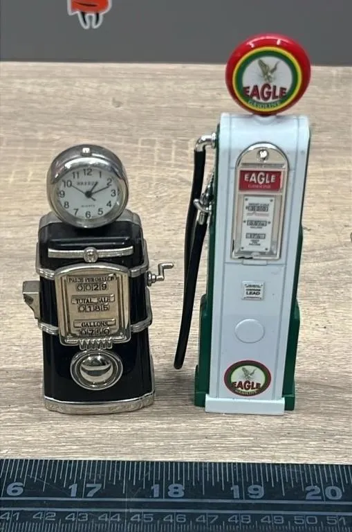 4" Gas Pump Clock and 5" Metal Eagle Toy Gas