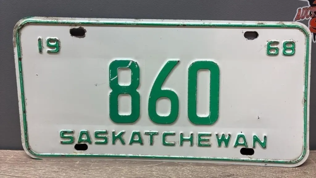 1968 3 Digit Sask. License Plate.