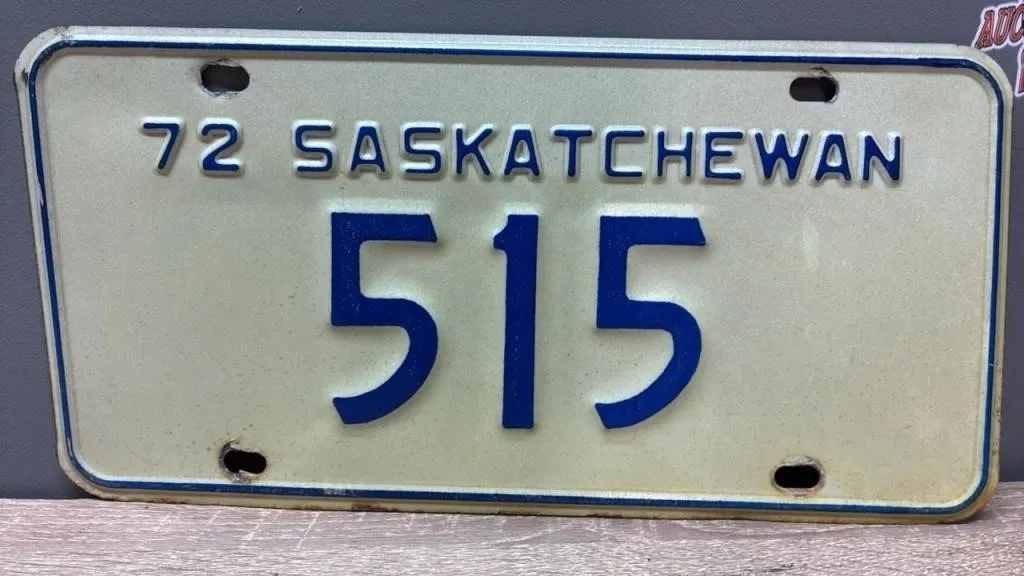 1972 3 Digit Sask. License Plate.
