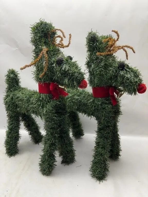 Set of 2 Tinsel Reindeer Christmas Decorations