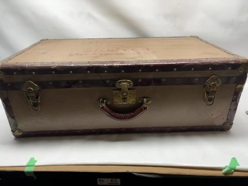 Vintage Hardshell Footlocker Trunk with Leather