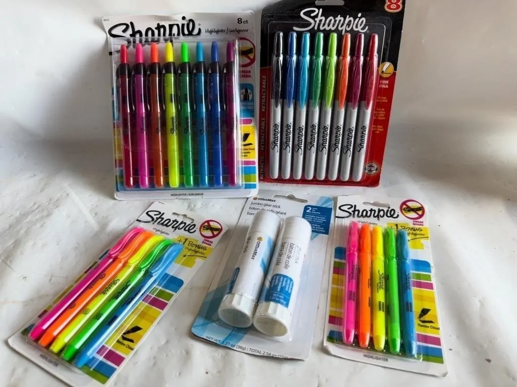 Sharpie Markers, Highlighters & Glue Stick Lot