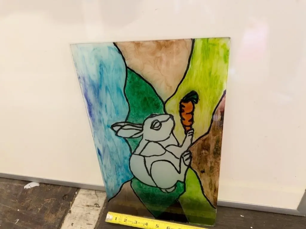 Stained Glass Panel - Rabbit with Carrot Design
