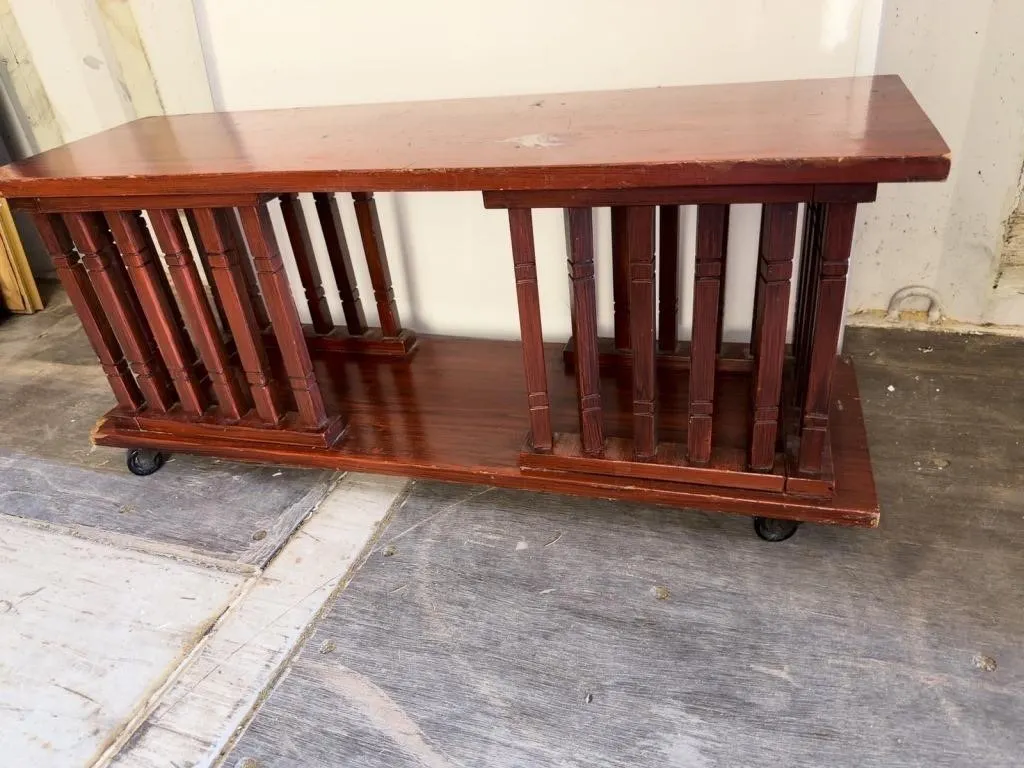 Wood Spindle Console Table on Casters