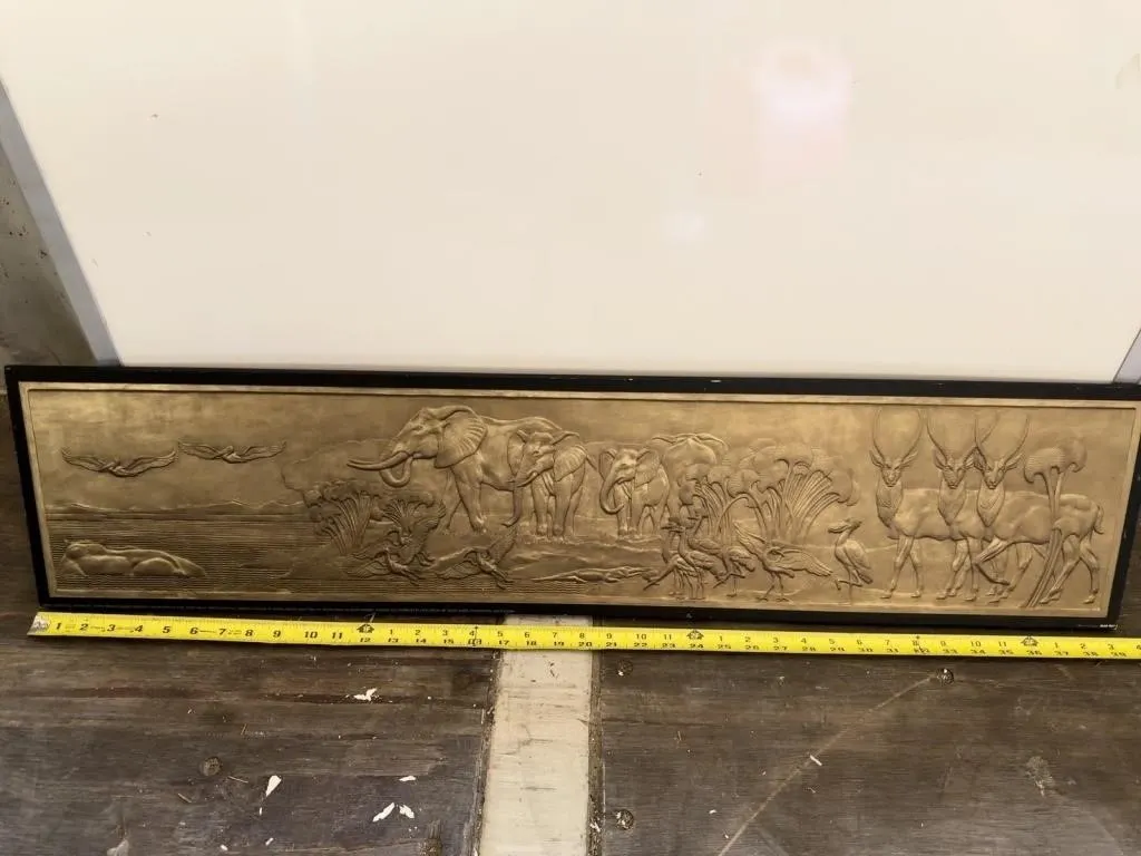 Framed Relief Plaque with African Wildlife Scene