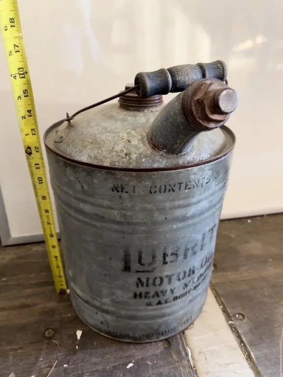 Vintage Lubrite Motor Oil Galvanized 5-Gal Can