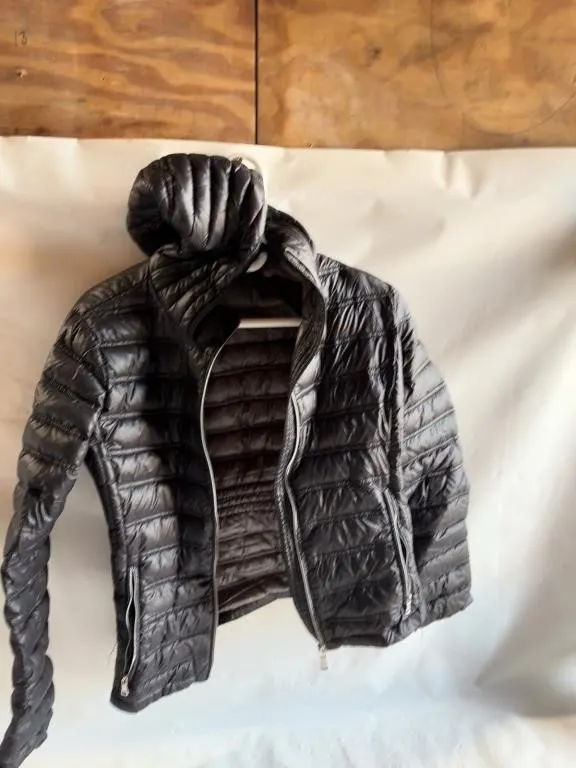 Black Quilted Packable Hooded Puffer Jacket