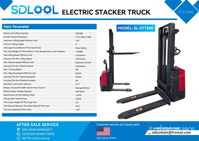 2027 SDLOOL SL-ST1500 3307 lb Electric Stacker (Unused)