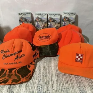 Hunting orange caps, "Jus' Huntin'" VHS videos,