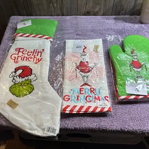 Dept 56 Grinch Stocking, Tea Towel, Hot Mitt