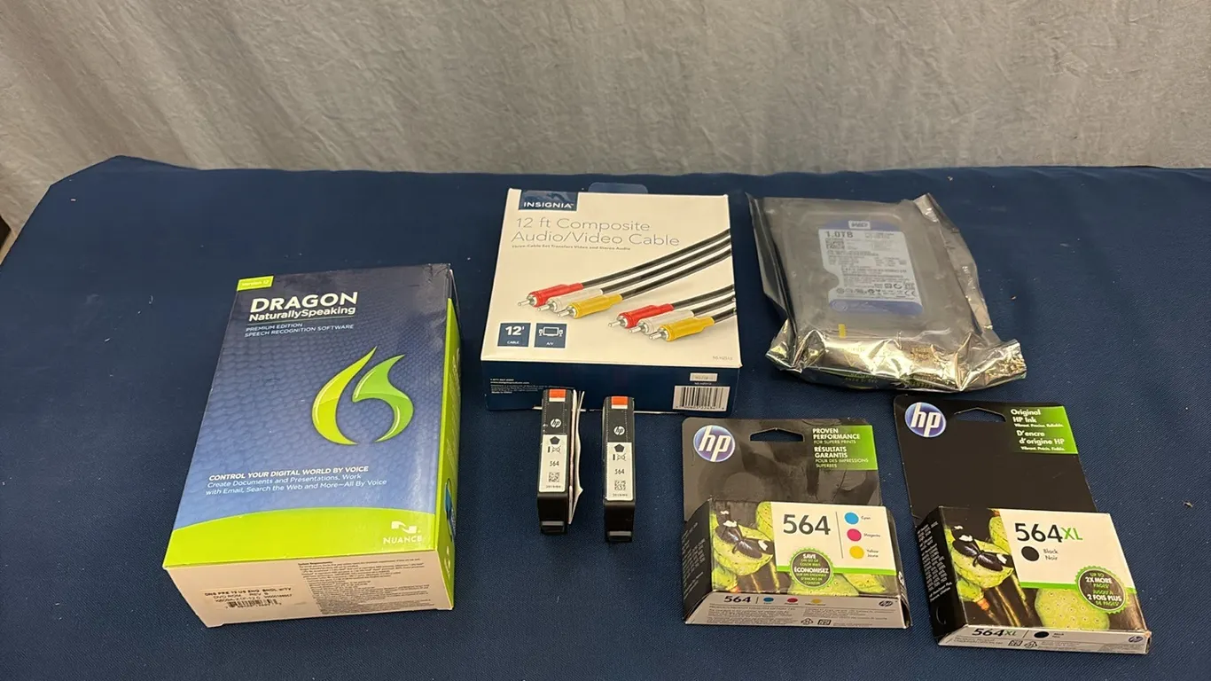 Printer Ink, Desktop Hard Drive, Speech Software & AV Cables