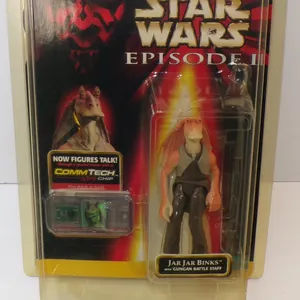New 1998 Hasbro Star Wars Episode I Jar Jar Binks with Gungan Battle Staff Action Figure.