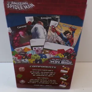 New Marvel Spider-Man Dice Master 2-Player Starter set. Includes: 44 Custom Dice, 38 Cards & Two Dic