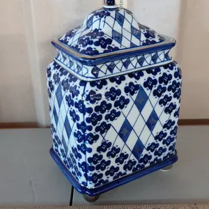 Oriental Porcelain Footed Ginger Jar 7"X5.5"X11.5"