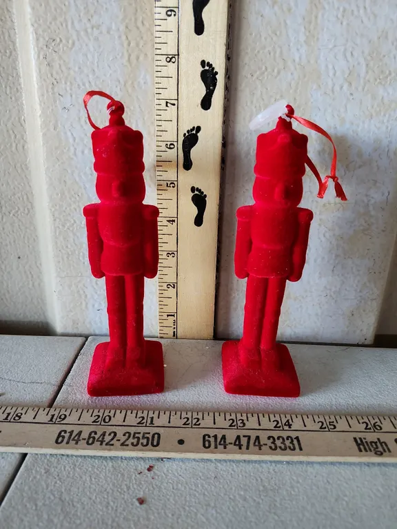 2 Flocked Covered Nutcracker Ornaments
