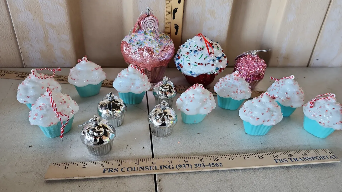 Assorted Glitter Cupcake Ornaments