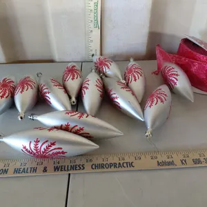 Silver/Red Ornaments & Ribbon