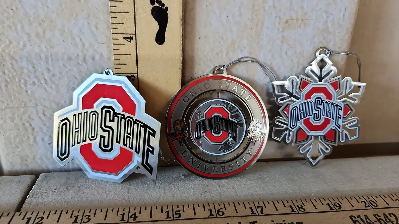 3 Metal Ohio State Ornaments