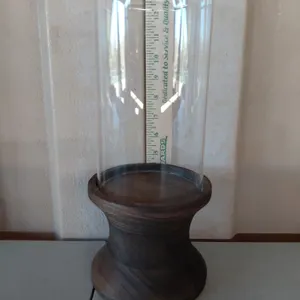 Glass Hurricane Candle Holder/Lamp W/Wood Base 5.5"X13"