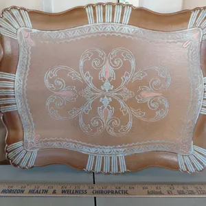 Vintage Sezzatini Firenze Hand Painted In Italy Wood Tray 19"X13"