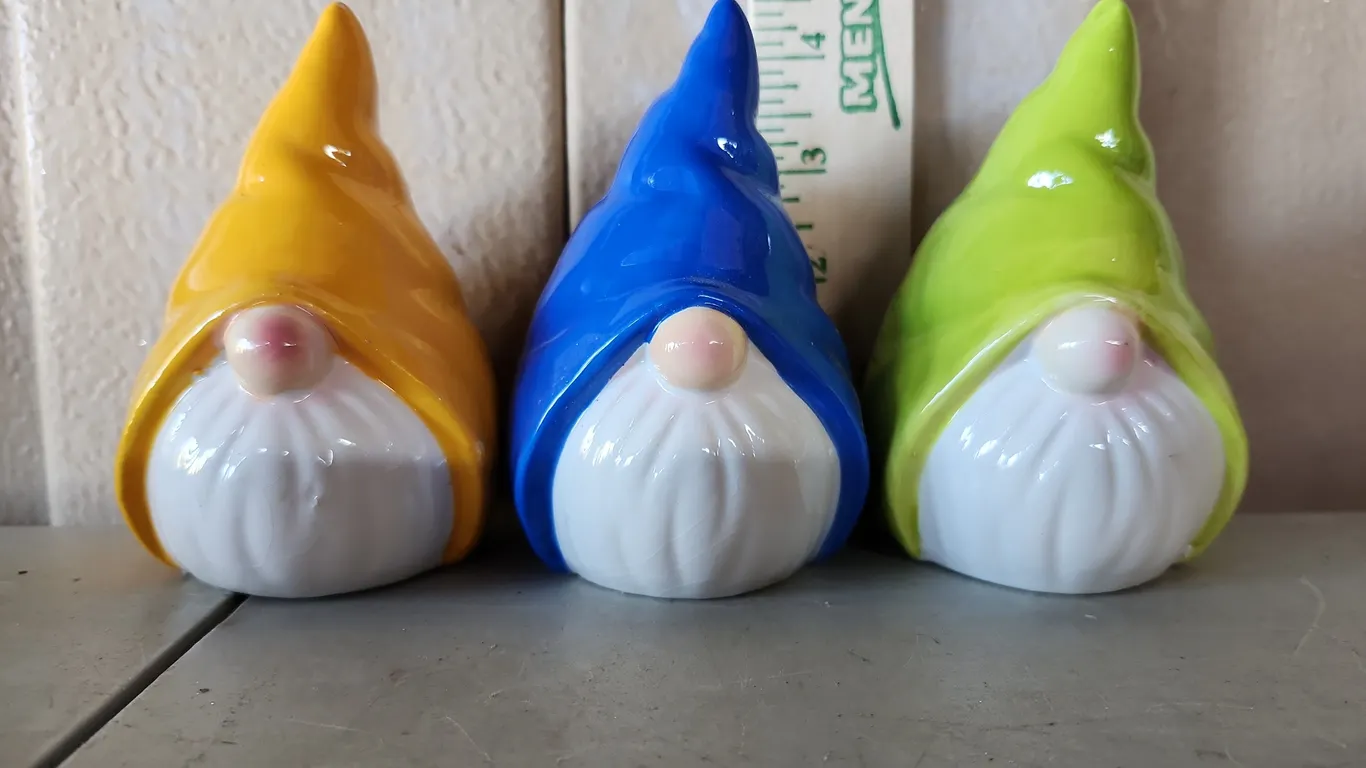 3 Pottery Gnome Figures