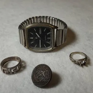 Pulsar Quartz Watch, Two 925 Silver Rings, Coast Guard Button