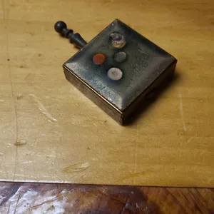 Brass Square Compact Snuff Box with Turned Finial Lid