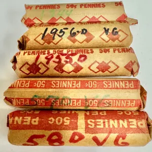 5 Rolls Wheat Pennies Unsearched Mixed Years