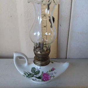 Vintage Porcelain Rose Oil Lamp 6.25" Tall