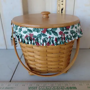 2000 Longaberger 9" Measuring Basket W/Liner, Protector, & Lid 11"X10"X9"