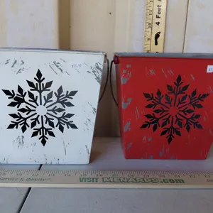 2 Metal Snowflake Buckets 8.5"X3.25"X7.75"