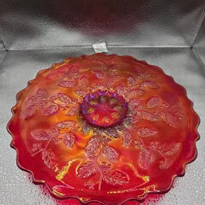 Vintage Fenton Ruby Red Carnival Glass Holly Plate