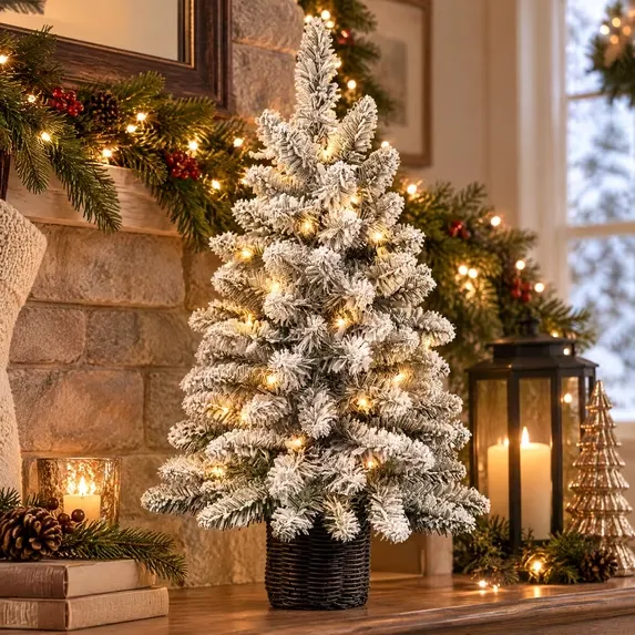 *NEW* 24" Pre-Lit Cooper Spruce Snow-Flocked Artificial Christmas Tree w/ 35 Warm White LED Lights i