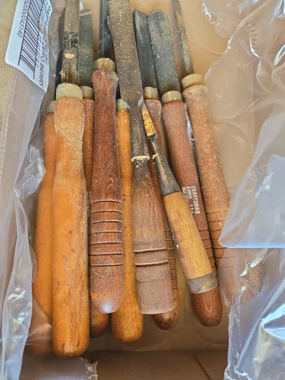 Large assortment of wood working lathe chisels