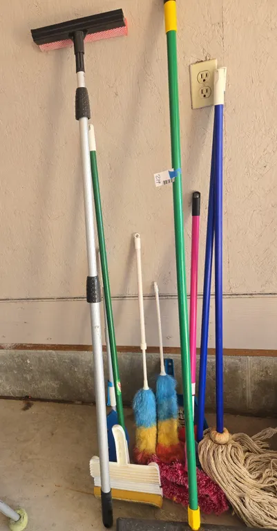 Assorted house brooms