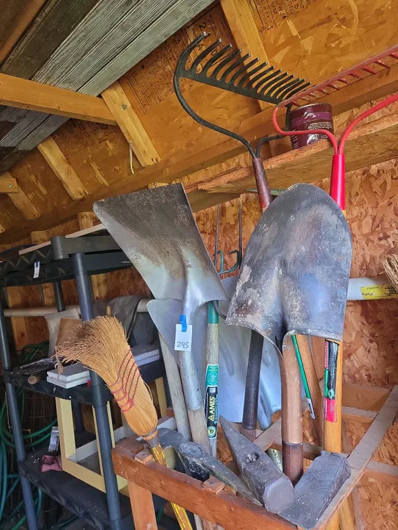 Large assortment of long-handled garden tools