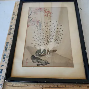 Vintage Japanese Woodblock Print Peacock W/Cherry Blossoms By Maruyama Okyo 11.25"X15.25"