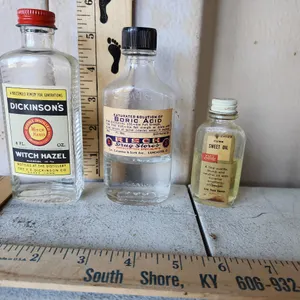 Vintage Advertising Bottles-Blake Sweet Oil, Bisch Boric Acid, & Dickinson's Witch Hazel