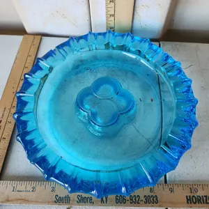 Vintage Fostoria Aqua Blue Glass Coin Ashtray 10"X2"