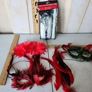 2 Feather Masks-Red Needs Minor Repair & Small Pk Zip Ties