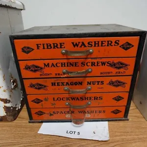 vintage Papco 5-drawer metal parts cabinet
