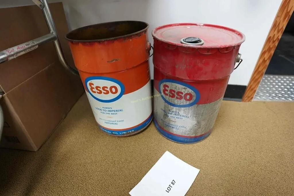 2-Esso motor oil cans