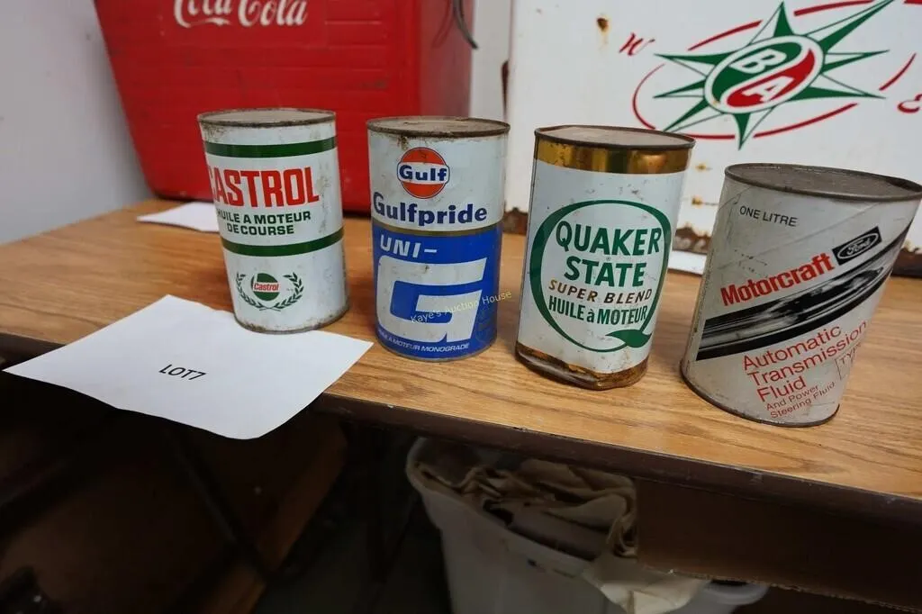 4-vintage automotive oil and fluid cans