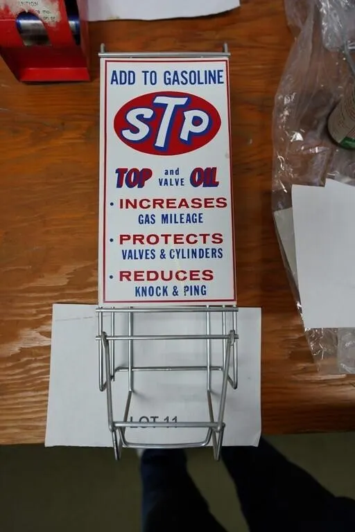 vintage STP gasoline additive display rack