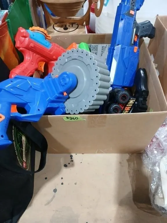 Box assorted Nerf guns & toys