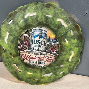 Busch Light Lighted Metal Christmas Wreath (T2)