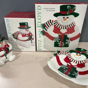 Snowman Cookie Jar and Plate (T3)